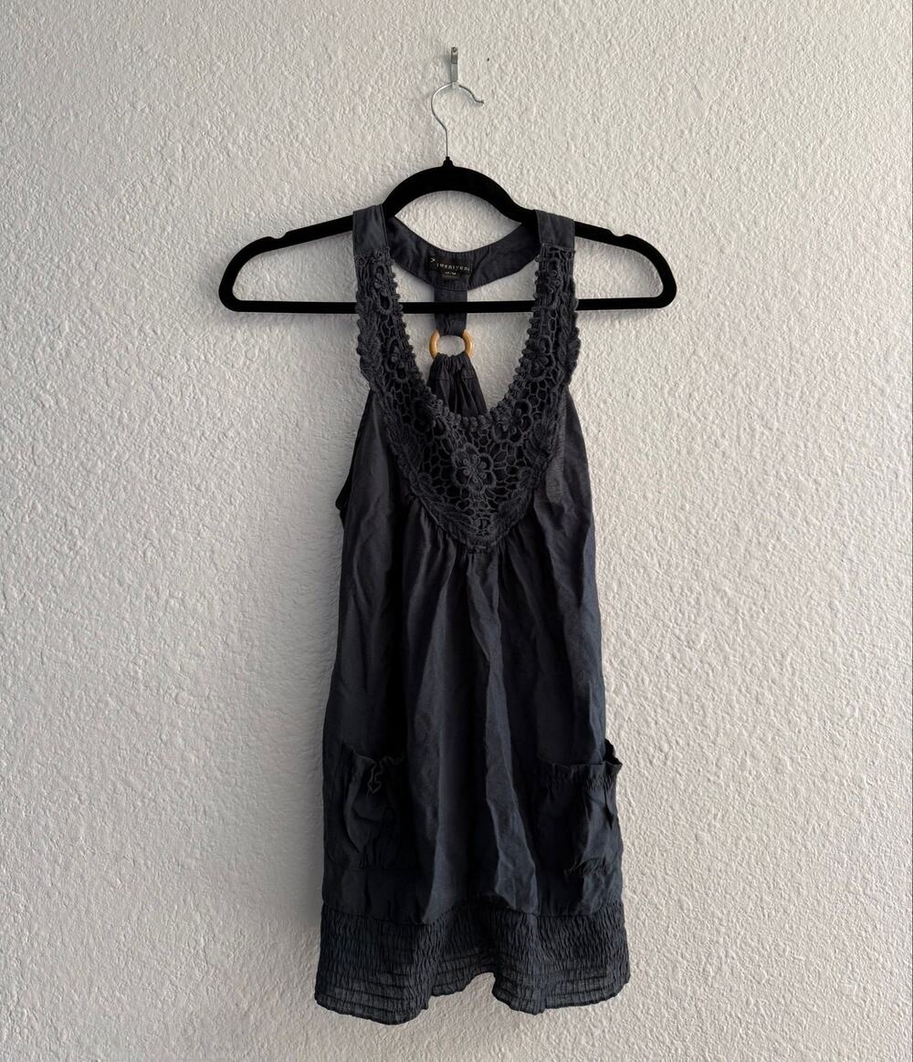 Vintage Y2K Forever 21 Crochet Trim Boho Tunic Tank Top